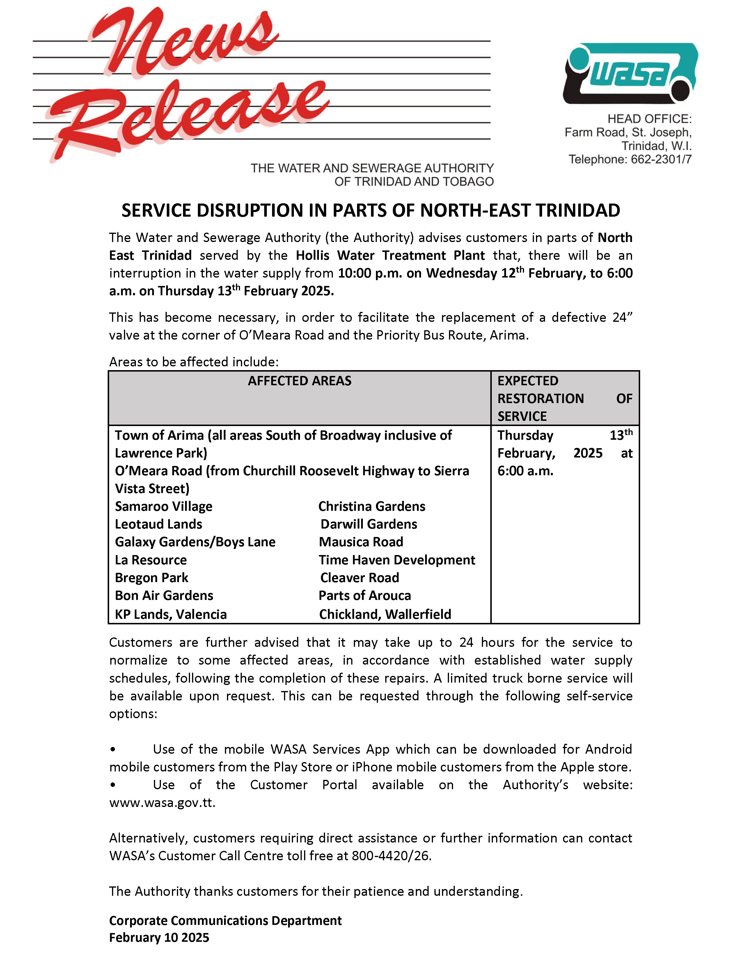 Supply disruption in North East Trinidad